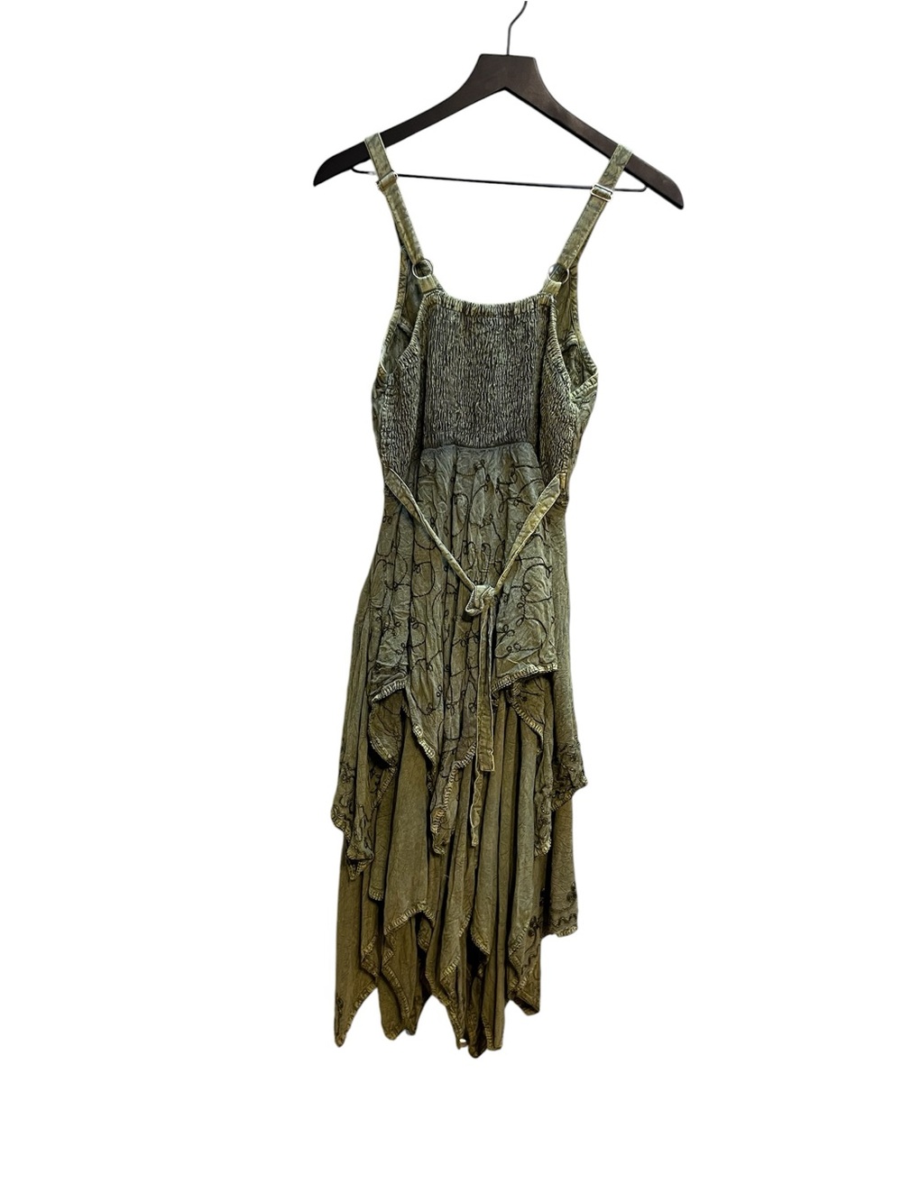 Fairycore Olive Green Lace-Up Handkerchief Hem Dress one size - Picture 7 of 15